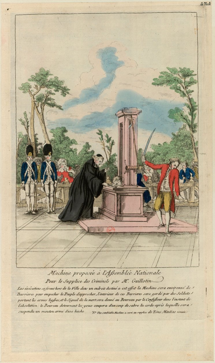Máquina proposta à Assembleia Nacional para a tortura de criminosos pelo Sr. Guillotin, c. 1790. de Unbekannt