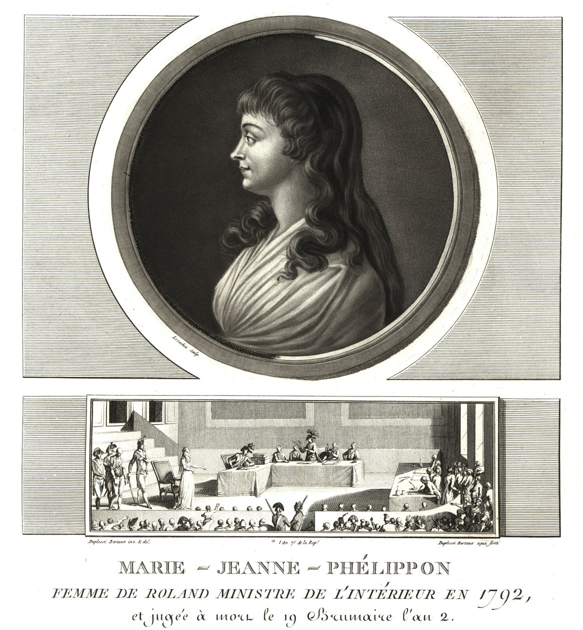 Madame Roland ou Marie-Jeanne Phelippon (1754-1793), Girondist, junto com seu marido Jean-Marie Roland de la Platiere de Unbekannt