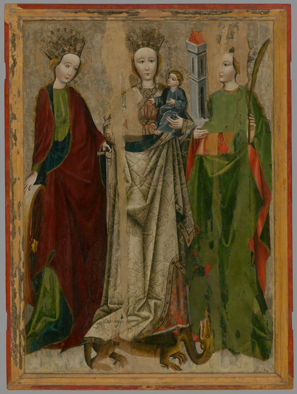 Madonna no dragão entre Santa Catarina e Bárbara de Unbekannt