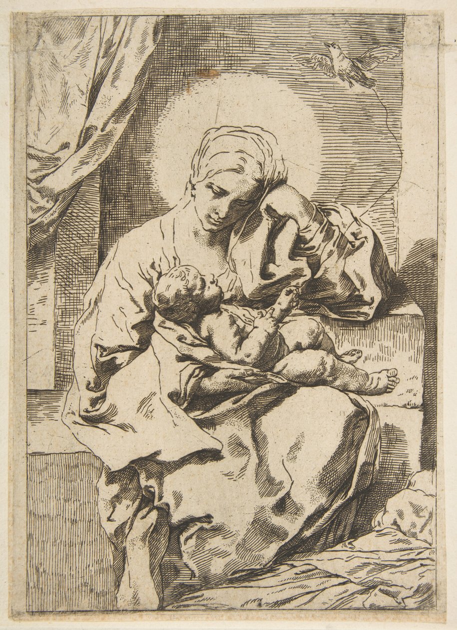 Madonna e criança com um pássaro, copie ao contrário depois de Cantarini, ca. 1635-1636 ou depois. de Unbekannt