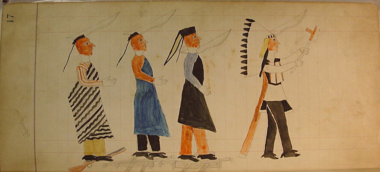 Maffet Ledger: Três índios seguindo um chefe, ca. 1874-81. de Unbekannt
