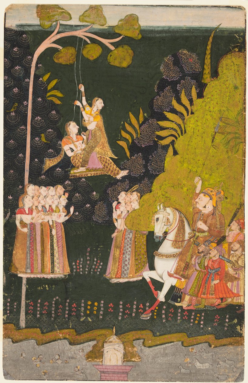 Maharaja Abhai Singh, Hipismo, Assistindo Garotas Balançando no Festival Teej, c. 1740 de Unbekannt