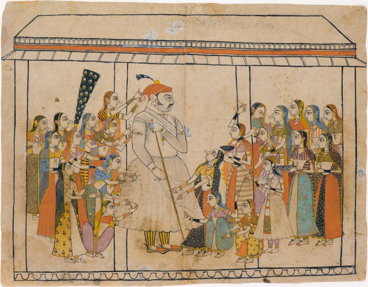 Maharaja Raj Singh Adorado por Suas Damas, ca. 1710-20. de Unbekannt