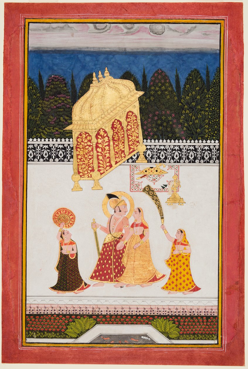 Maharana Ari Singh c. 1761-73 e seu consorte em um terraço, c. 1761 de Unbekannt