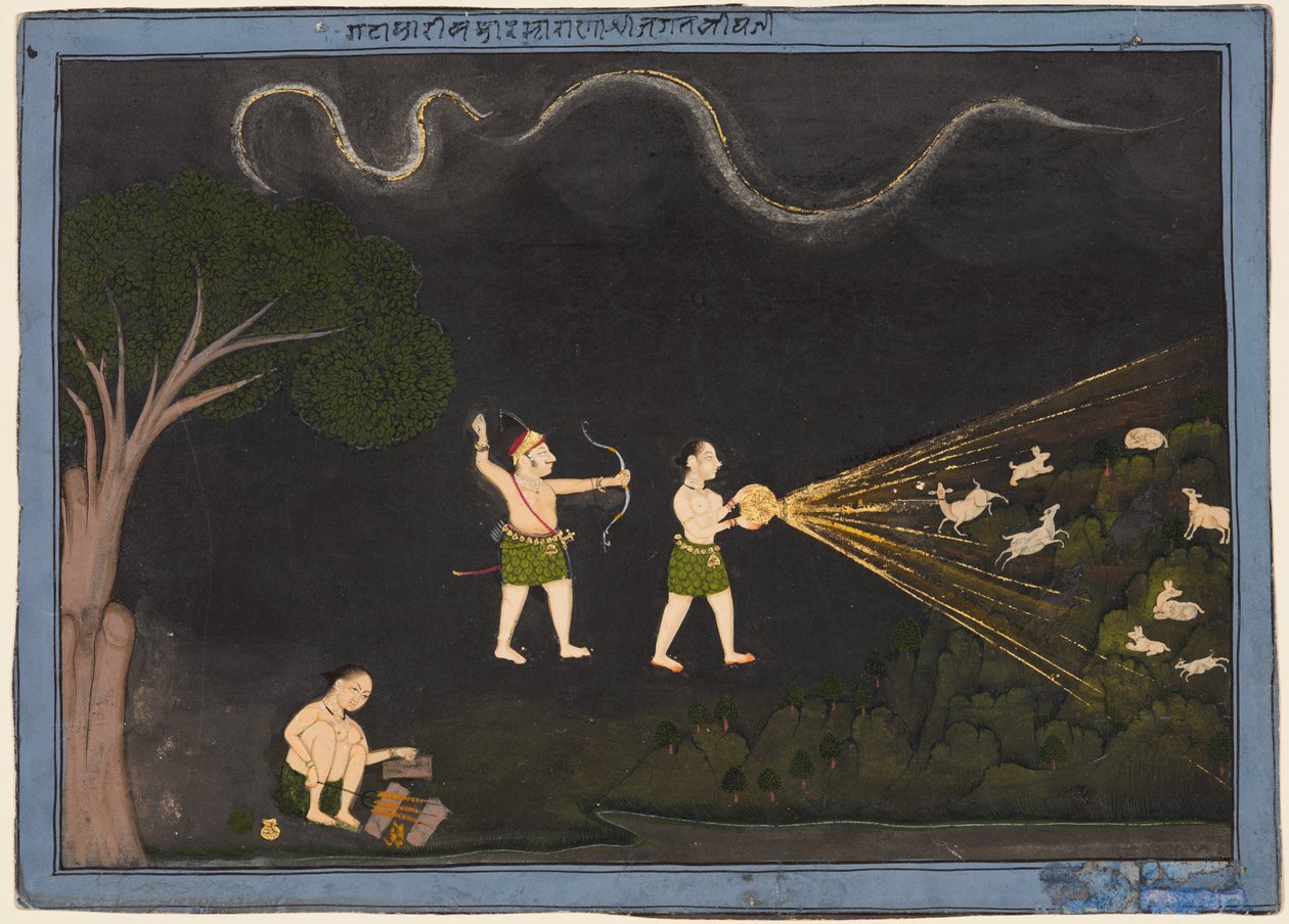 Maharana Jagat Singh vestido como um Bhil, caçando veados à noite, c. 1735-40. de Unbekannt