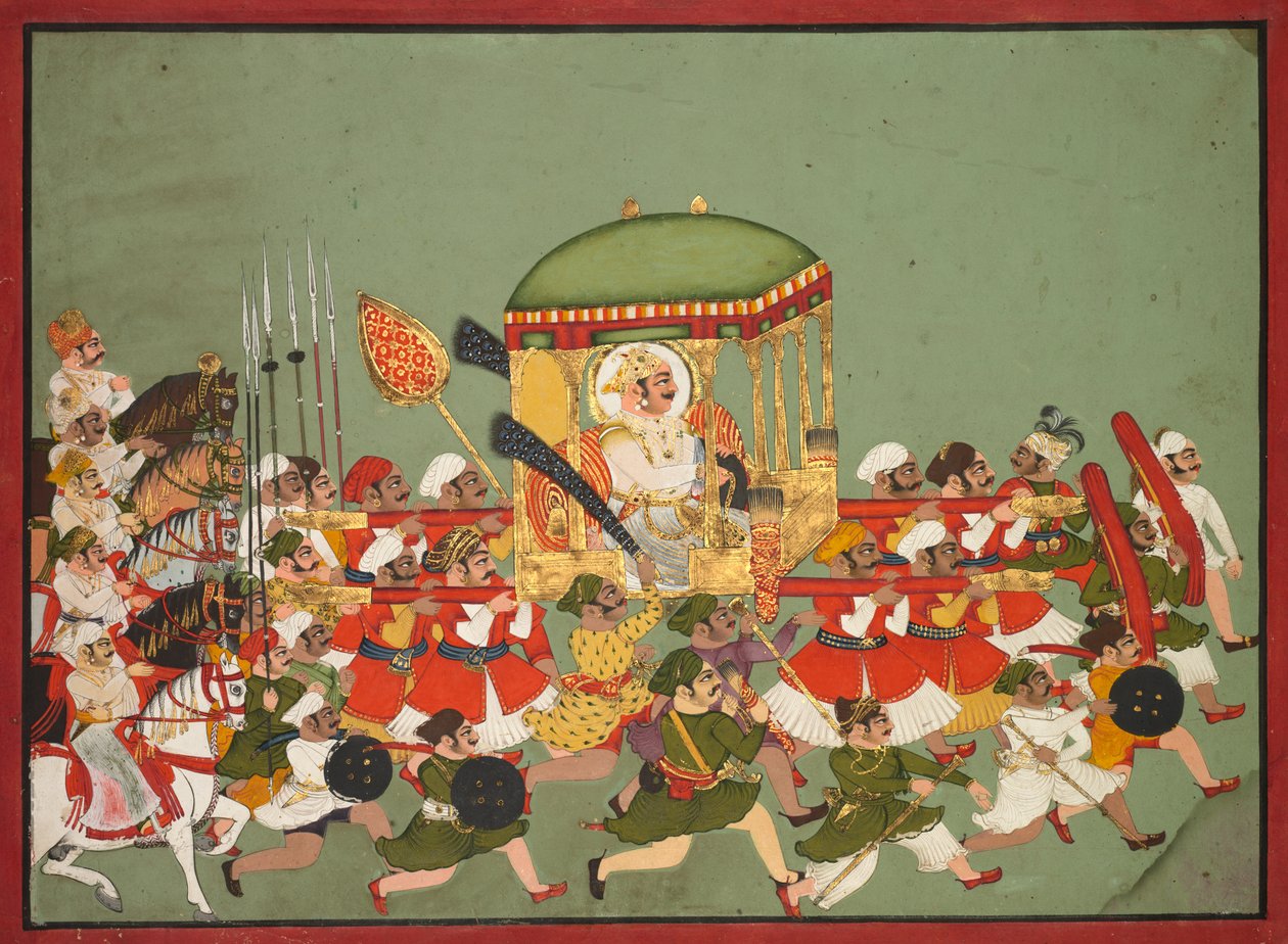 O Maharao Chattar Sal reinou 1758-64 de Kota em um Palanquin, c. 1760 de Unbekannt