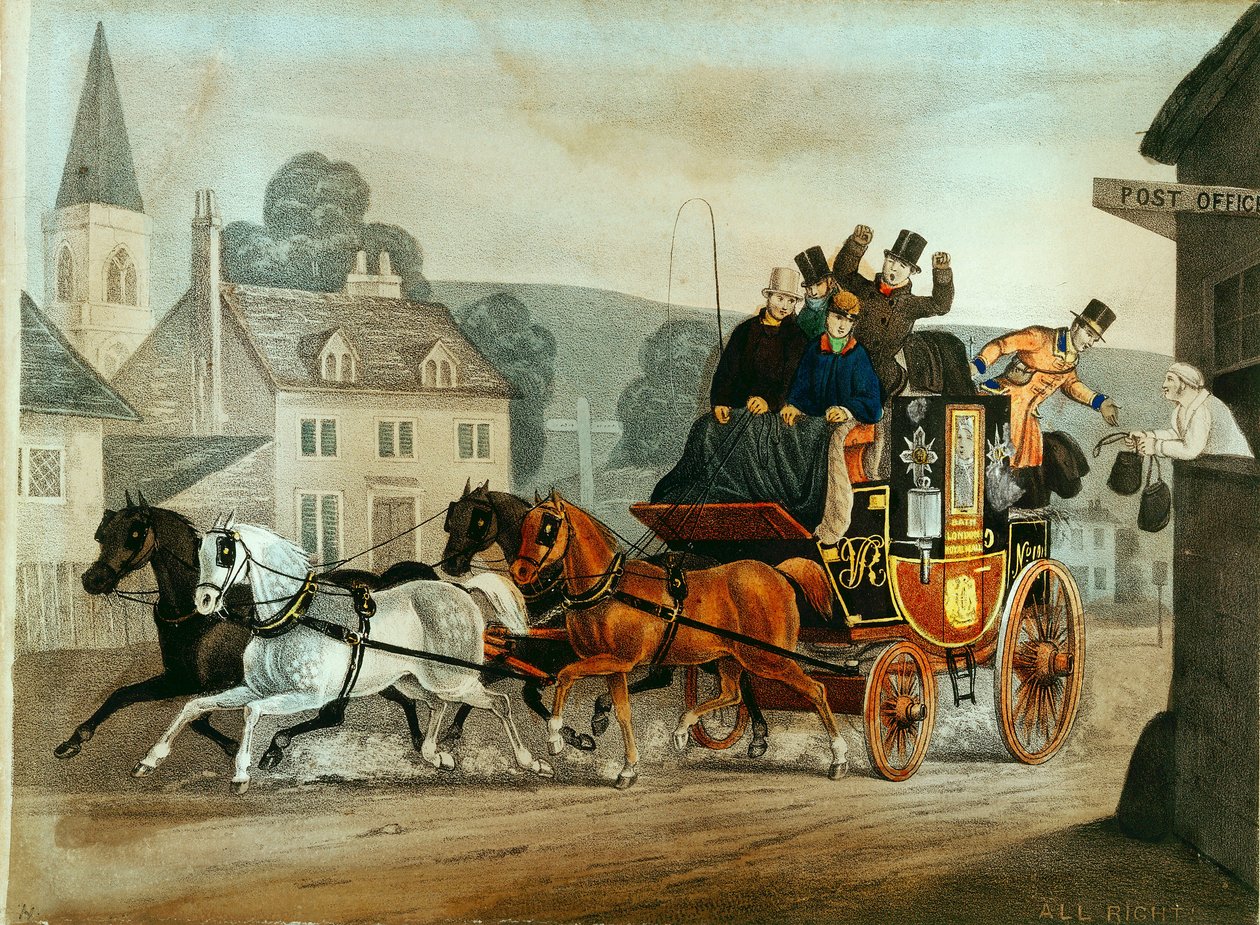 Treinador de correio na corrida de Bath para Londres, c1840 de Unbekannt