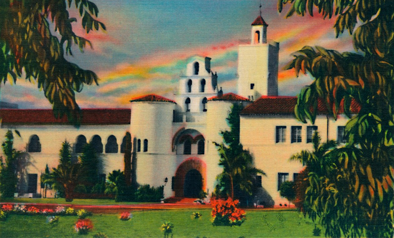 Entrada principal. Prédio da Administração, State College. San Diego, Califórnia, c1941 de Unbekannt