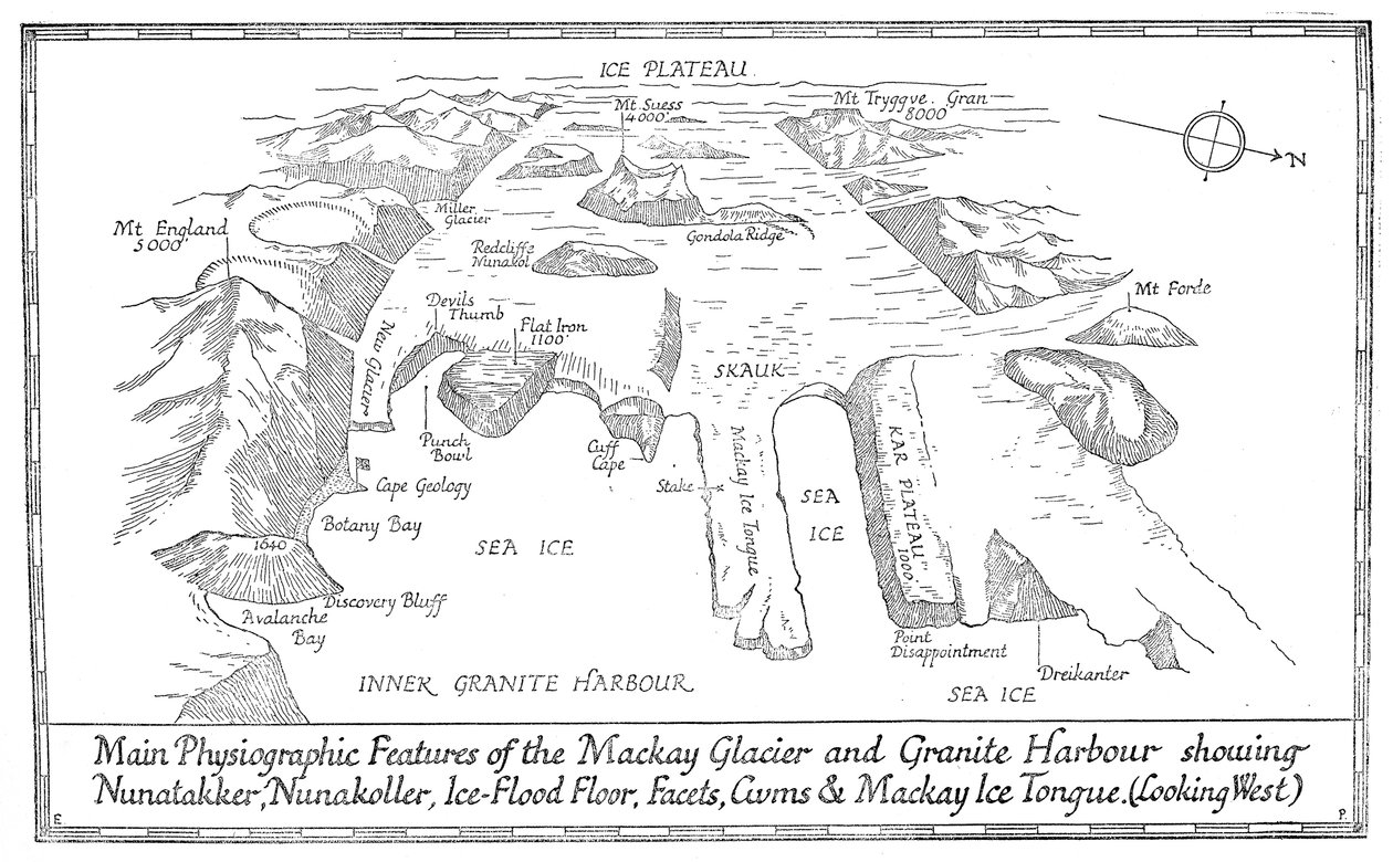 Principais características fisiográficas da geleira Mackay e do porto de granito, 1913 de Unbekannt