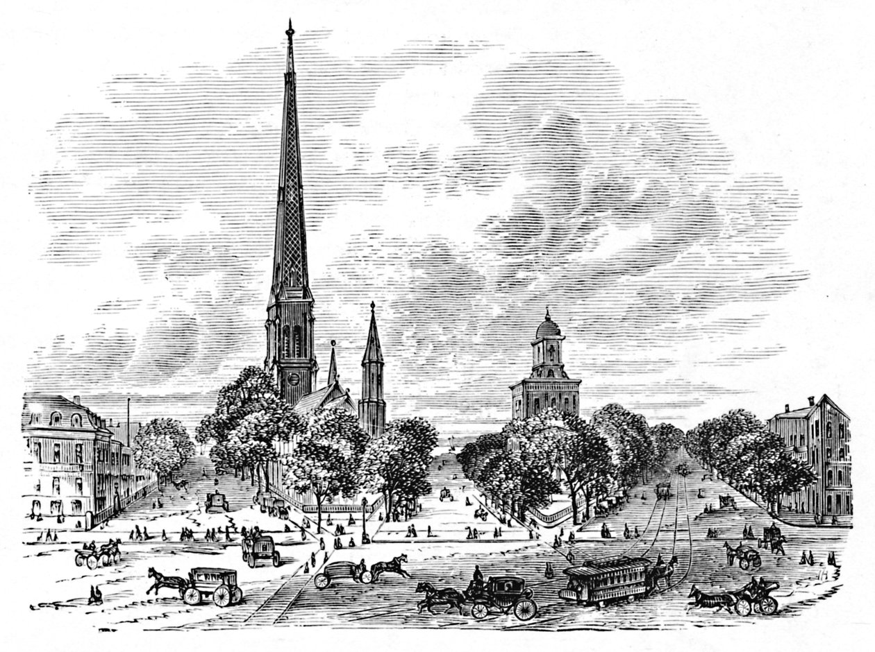 Main Street, Buffalo, em frente às Igrejas, 1883 de Unbekannt