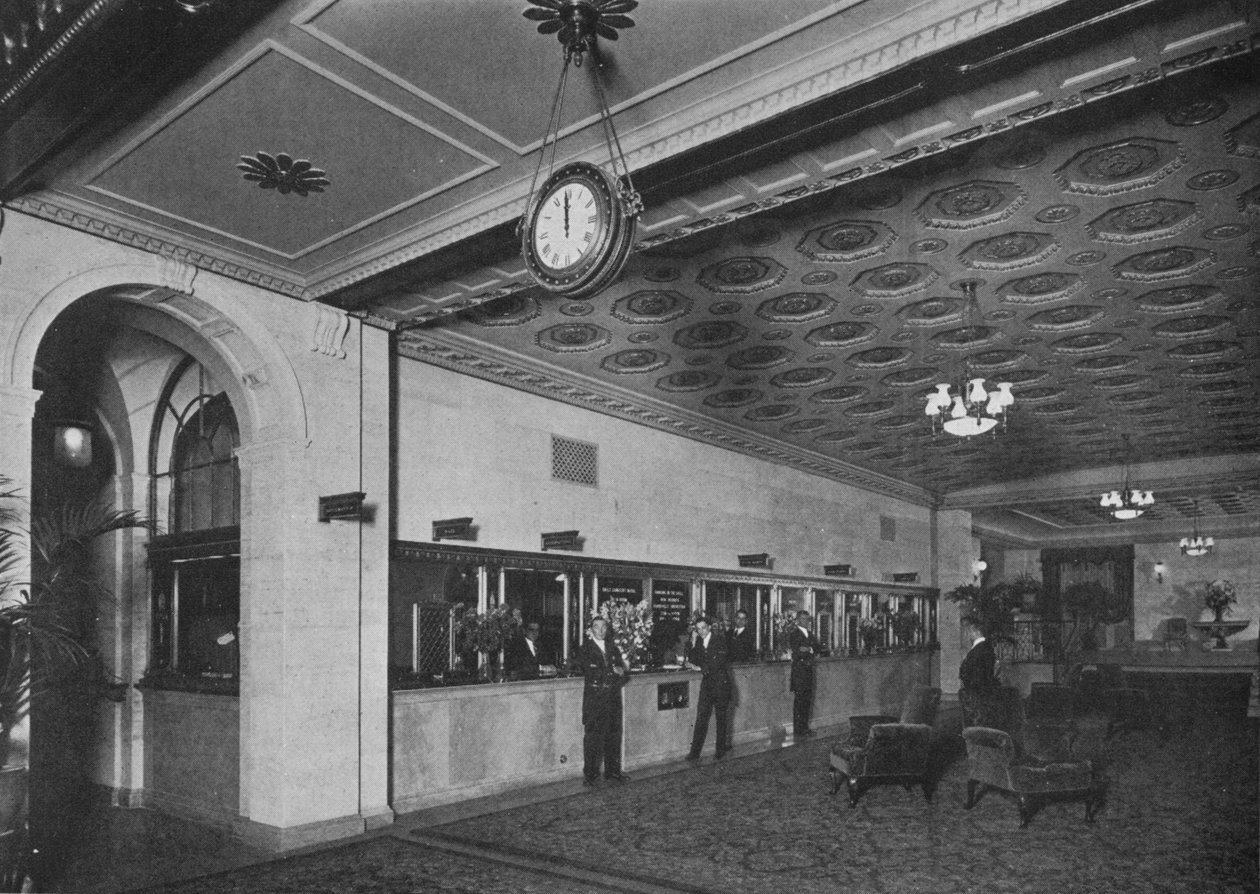 Escritório central adjacente ao lobby de entrada, Roosevelt Hotel, Nova York, 1924 de Unbekannt