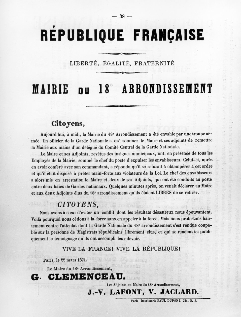Mairie du 18th Arrondissement, dos cartazes políticos franceses da Comuna de Paris, maio de 1871 de Unbekannt