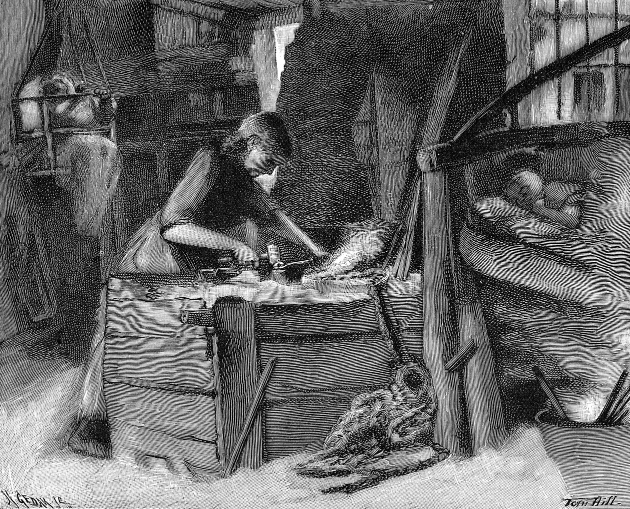 Fazendo correntes no distrito de Cradley Heath, no País Negro, nas Midlands inglesas, 1890 de Unbekannt