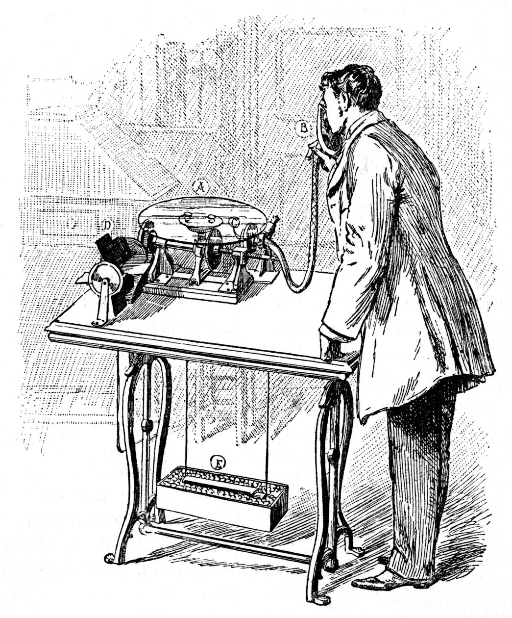 Fazendo gravações no Emile Berliners Gramophone, c1887 de Unbekannt
