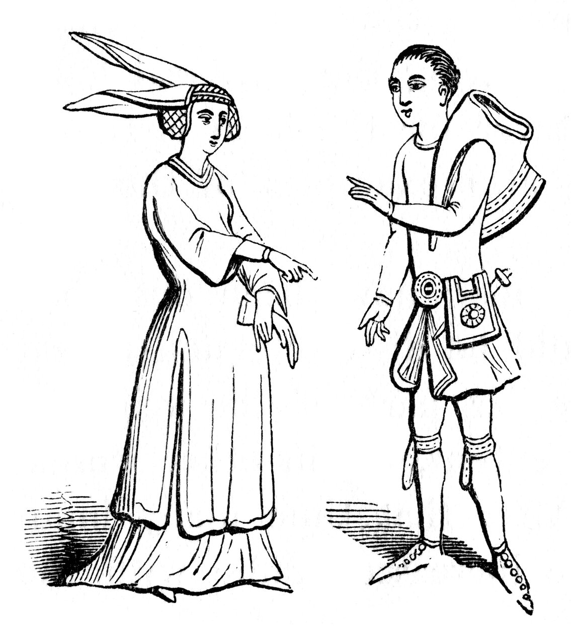 Traje masculino e feminino, c1350, 1910 de Unbekannt