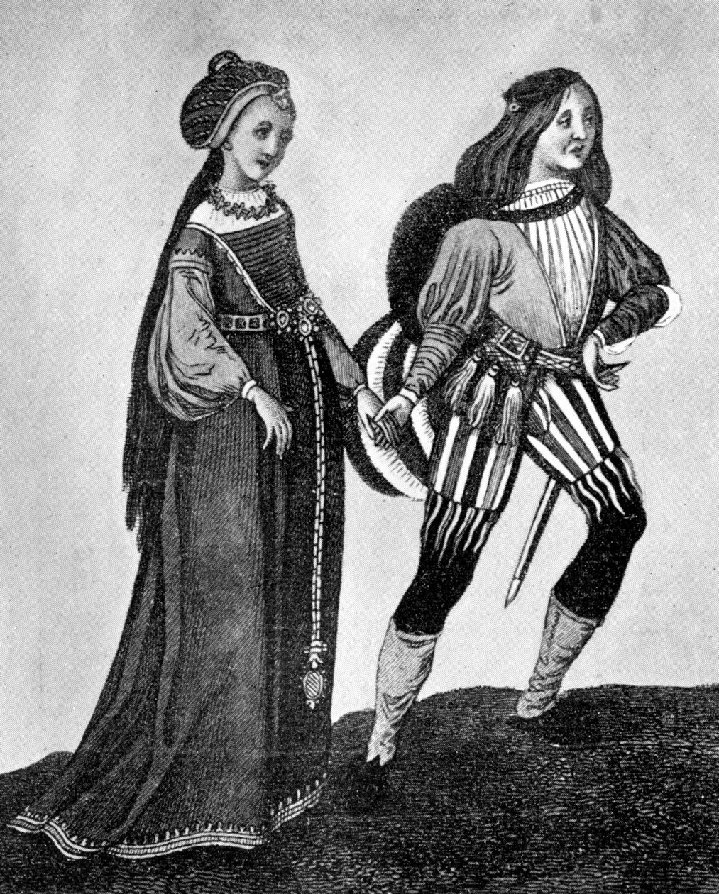Traje masculino e feminino, do final do século XV ao início do século XVI, 1910 de Unbekannt