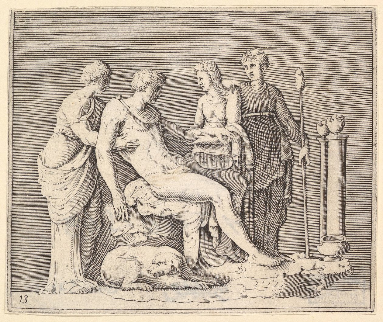 Homem frequentado por três mulheres, publicado ca. 1599-1622. de Unbekannt