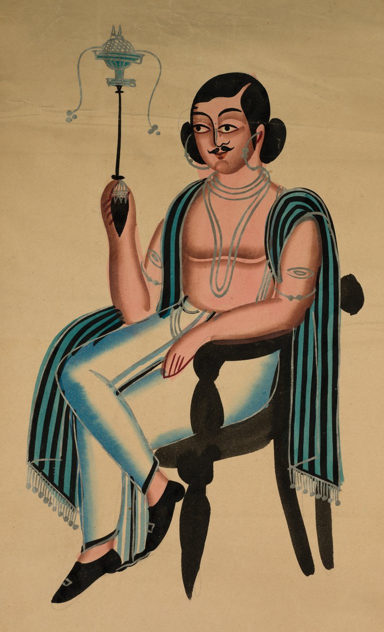 Homem sentado em uma cadeira européia fumando um cachimbo Margila, c. 1880 de Unbekannt