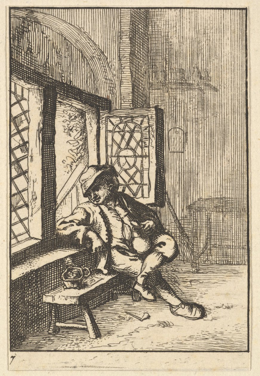 Homem sentado por uma cópia da janela, 1610-85. de Unbekannt
