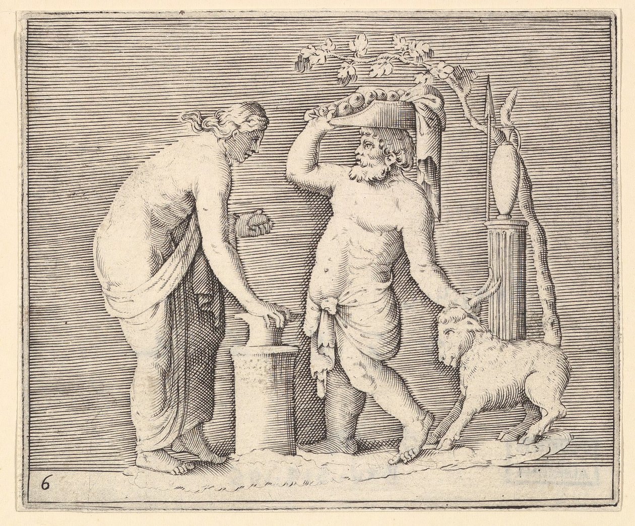Homem e mulher sacrificando uma cabra, publicado ca. 1599-1622. de Unbekannt
