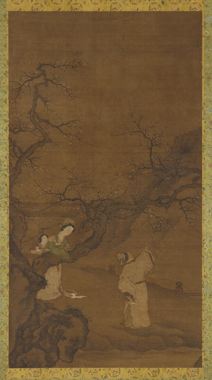 Homem e mulher apreciando flores de ameixeira, dinastia Ming ou Qing, séculos XV-XVIII. de Unbekannt