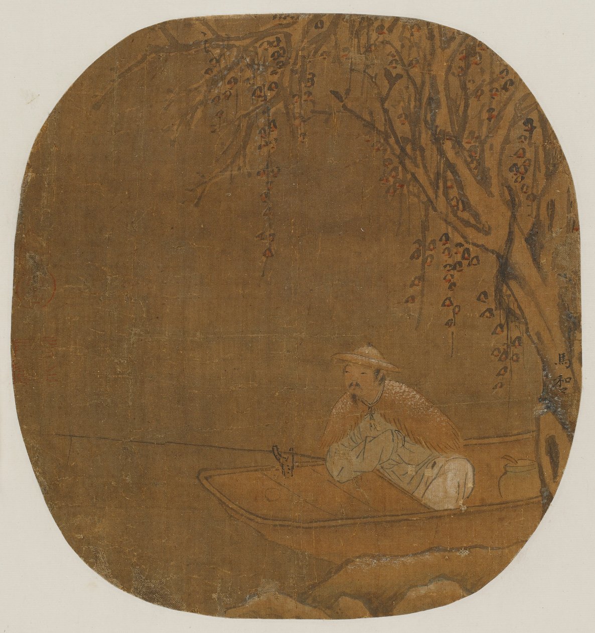 Homem pescando de um barco debaixo de uma árvore, possivelmente dinastia Ming, 1368-1644. de Unbekannt