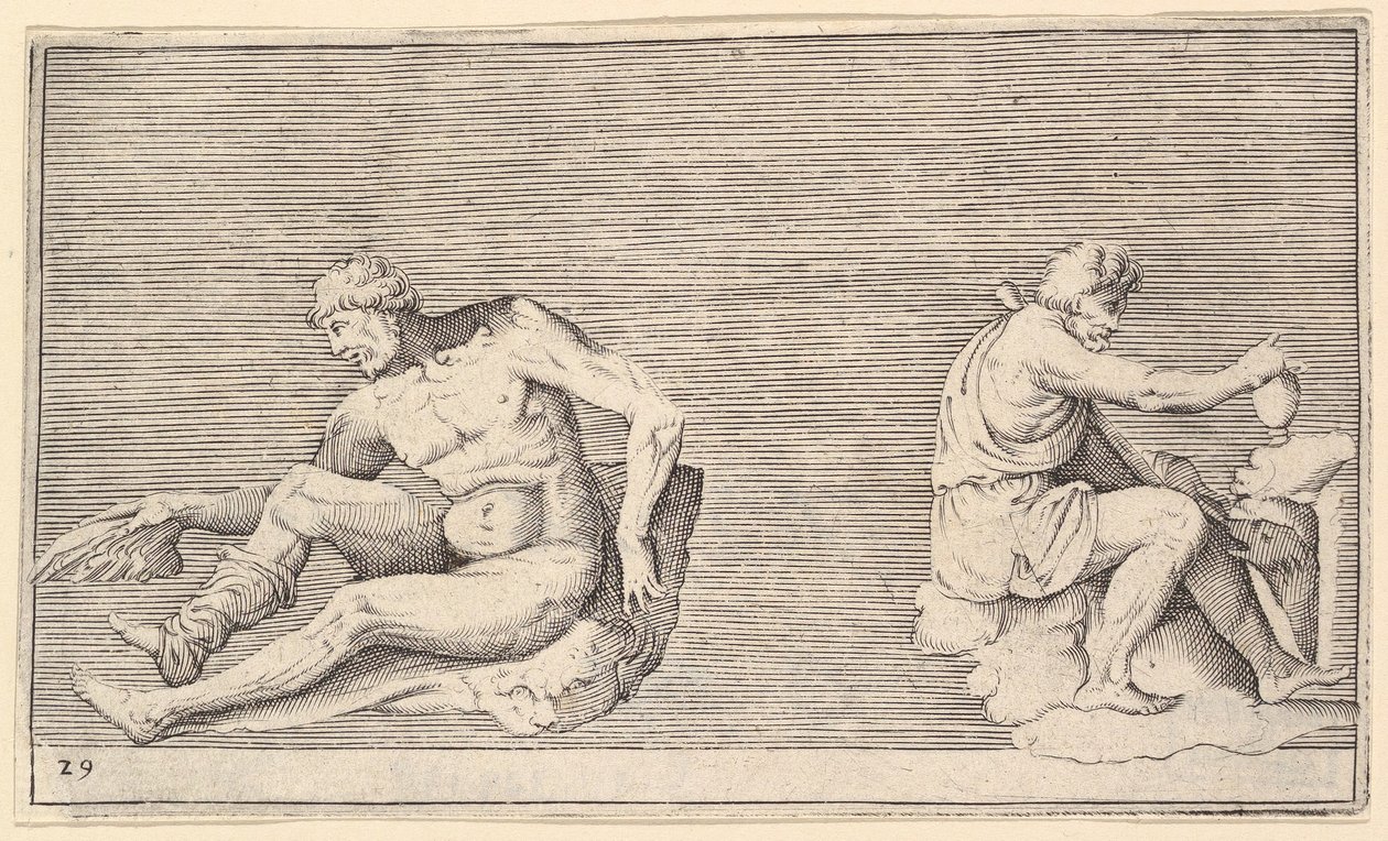 Homem com asa, homem com vaso e cachorro, publicado ca. 1599-1622. de Unbekannt