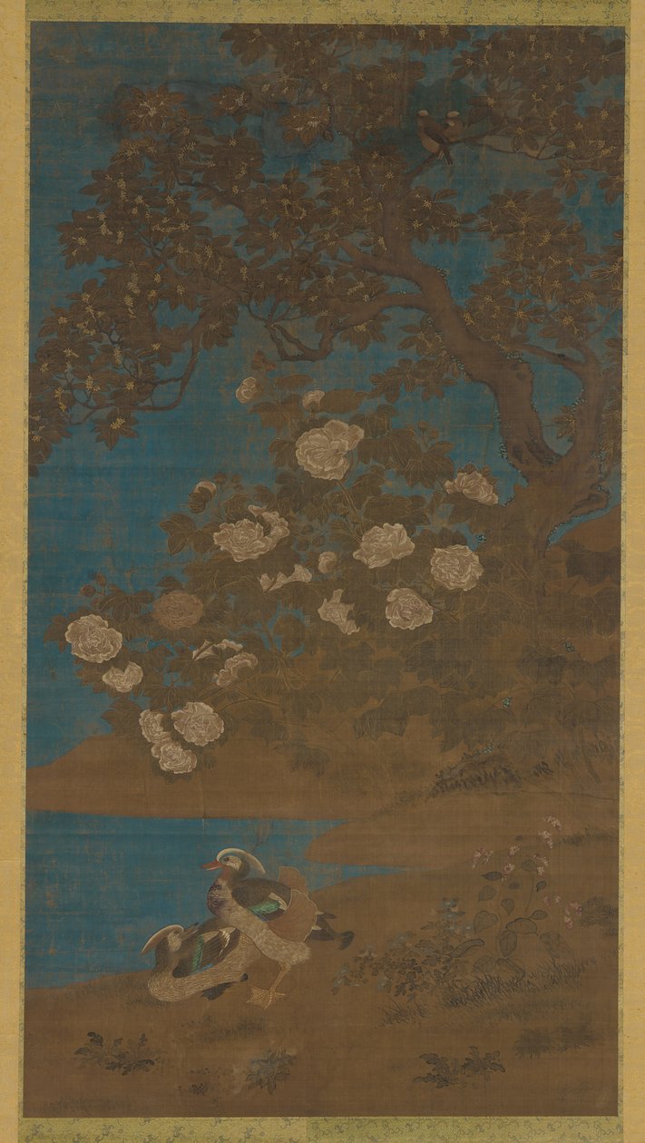 Patos mandarim e flores, dinastia Ming ou Qing, século XVII. de Unbekannt