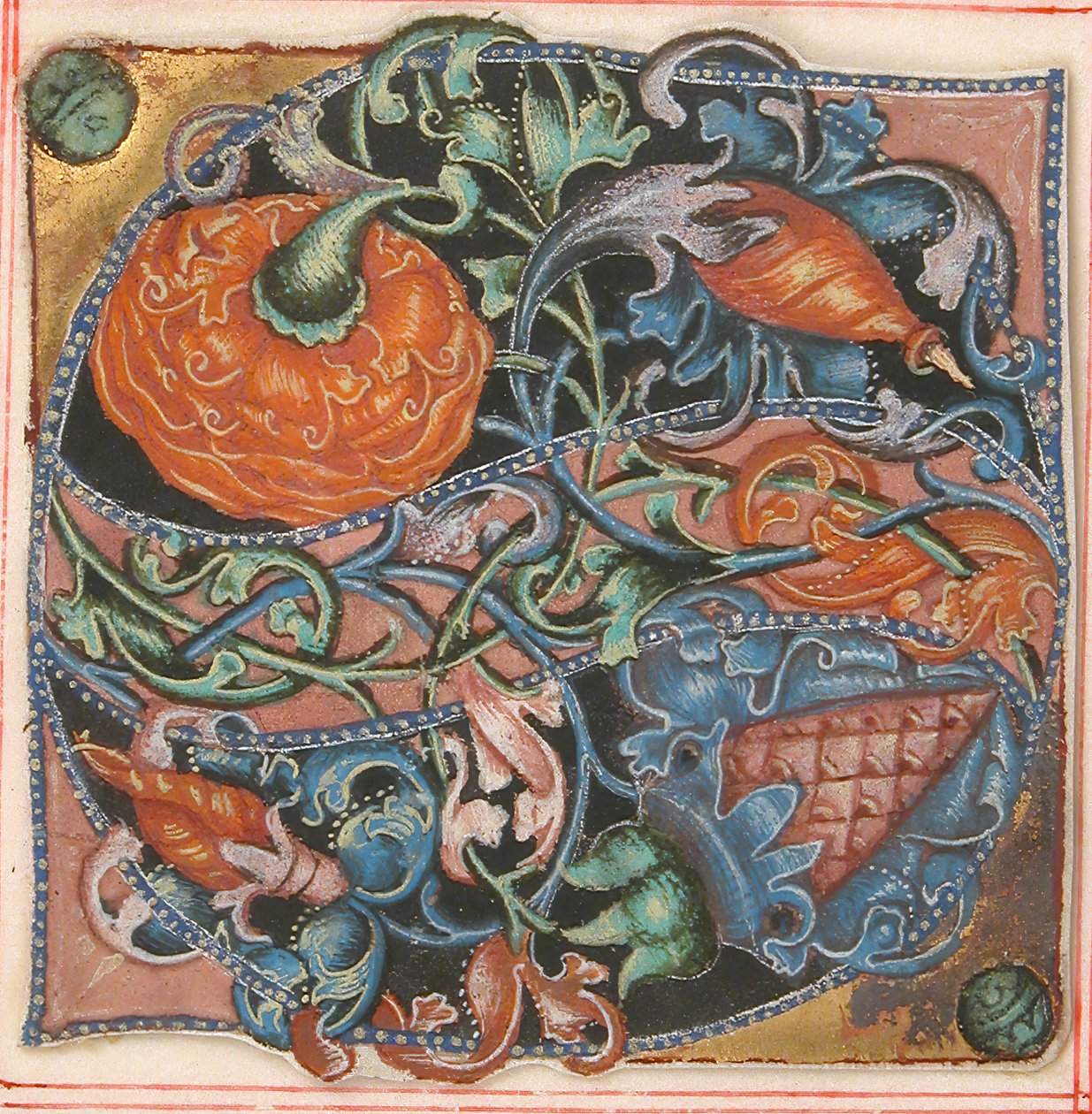 Iluminação manuscrita com inicial S, de um Livro de Coro, alemão, séc. XVI. de Unbekannt