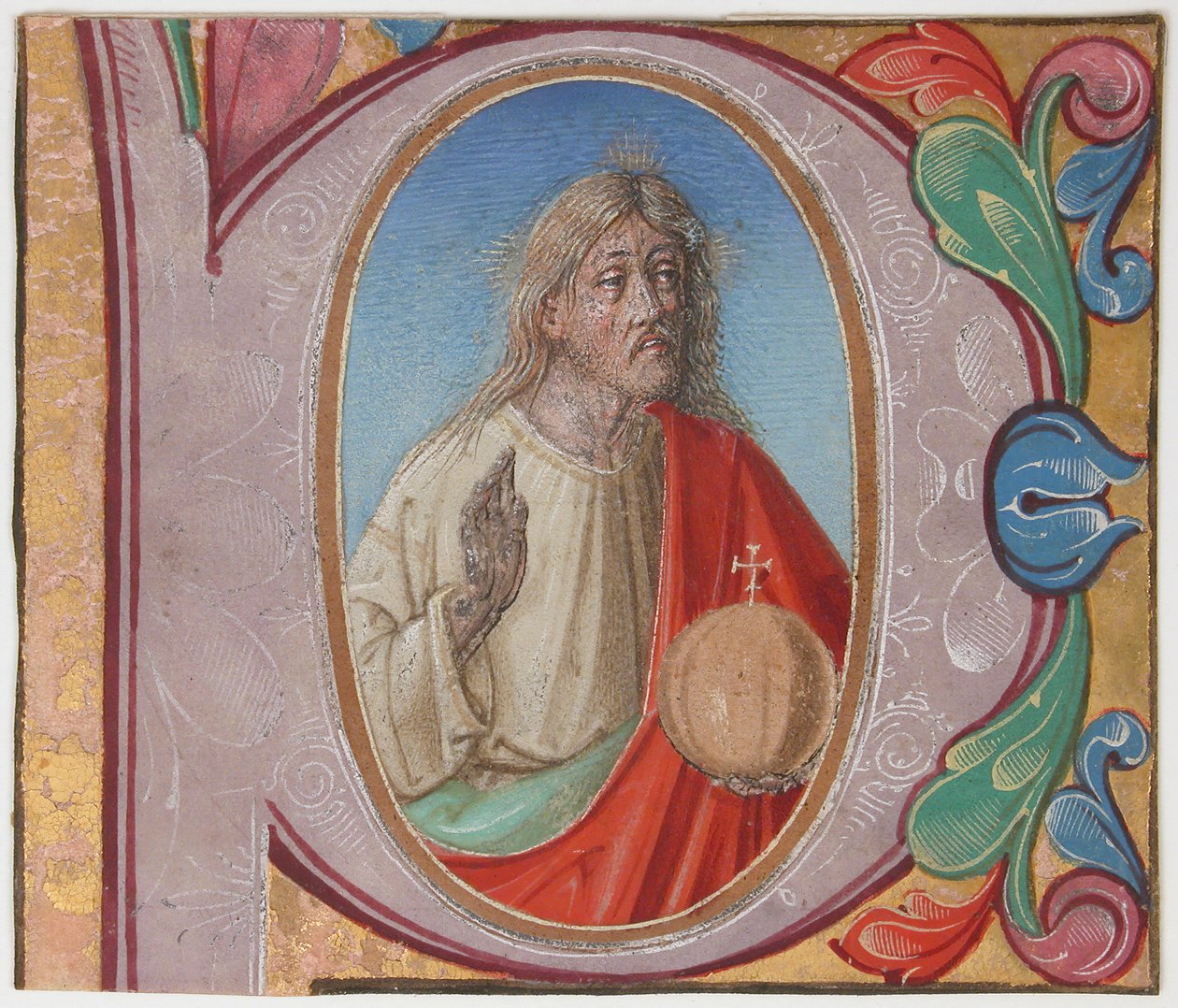 Iluminação Manuscrito com Salvator Mundi em P inicial, de um Livro de Coro, início do século XVI. de Unbekannt