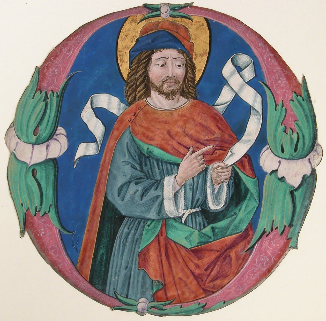 Iluminação do manuscrito com a figura de um santo em uma inicial O, ca. 1480 de Unbekannt