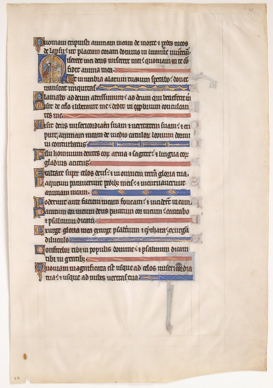 Folha Manuscrito de Saltério Real, século XIII. de Unbekannt