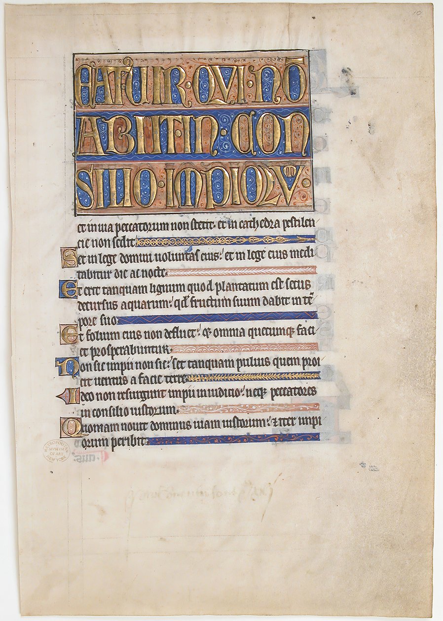 Folha Manuscrito de um Saltério Real, Britânico, 1250-70. de Unbekannt