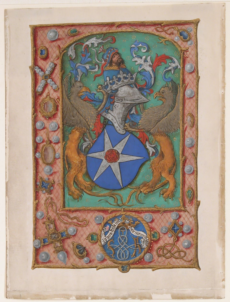 Folha do manuscrito com brasão, de um livro de horas, ca. 1500. de Unbekannt