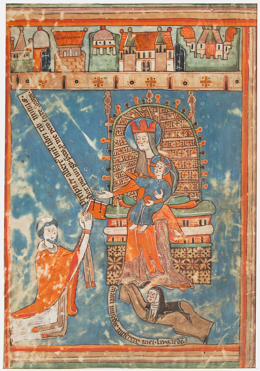 Folha Manuscrito com Dedicação de Livro à Virgem, Alemão, ca. 1400. de Unbekannt
