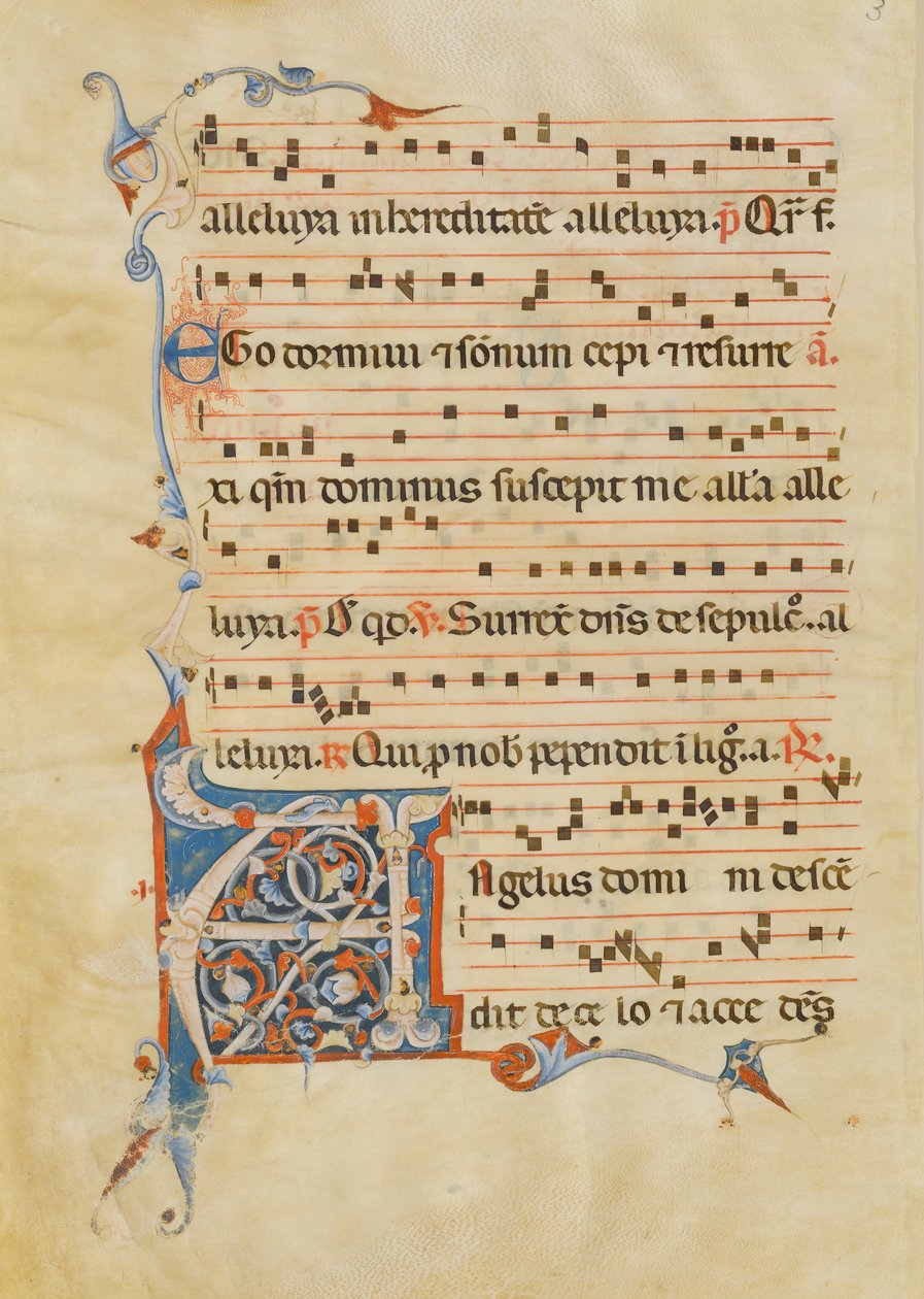 Folha Manuscrito com Inicial Foliada A, de um Antifonário, italiano, séc. XIV. de Unbekannt