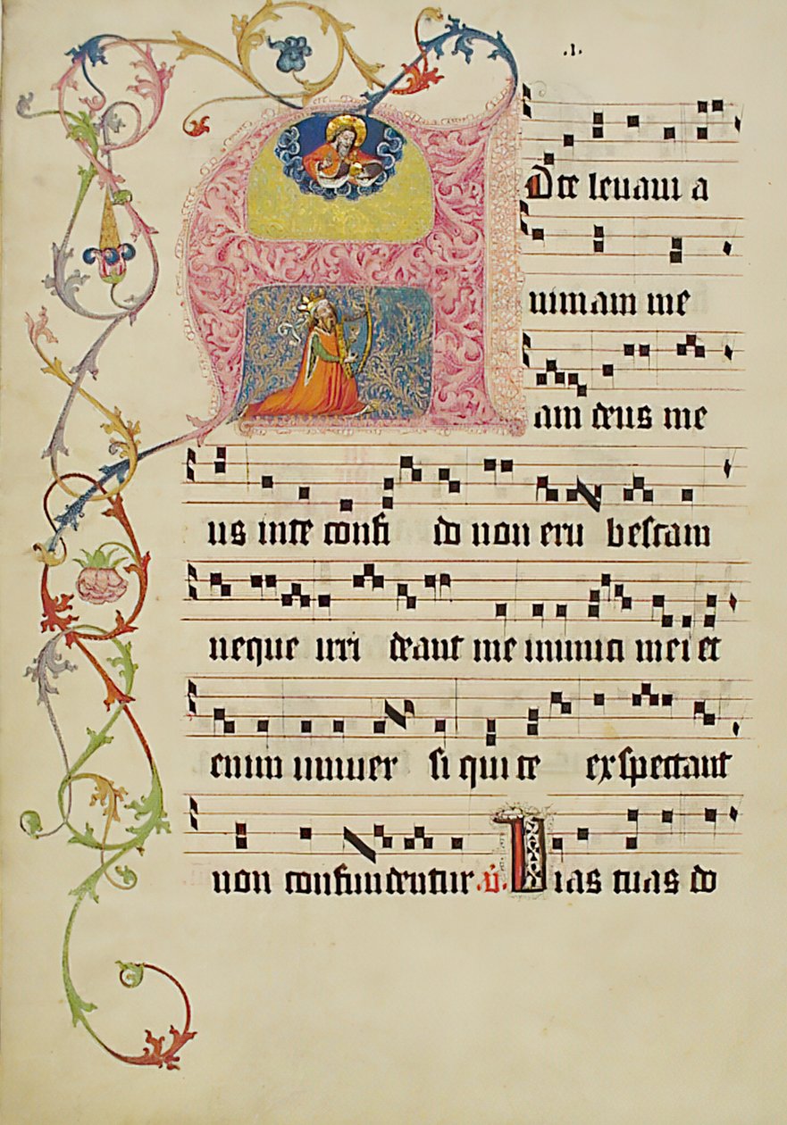 Folha Manuscrito com inicial A, de um Gradual, alemão, segundo quartel do século XV. de Unbekannt