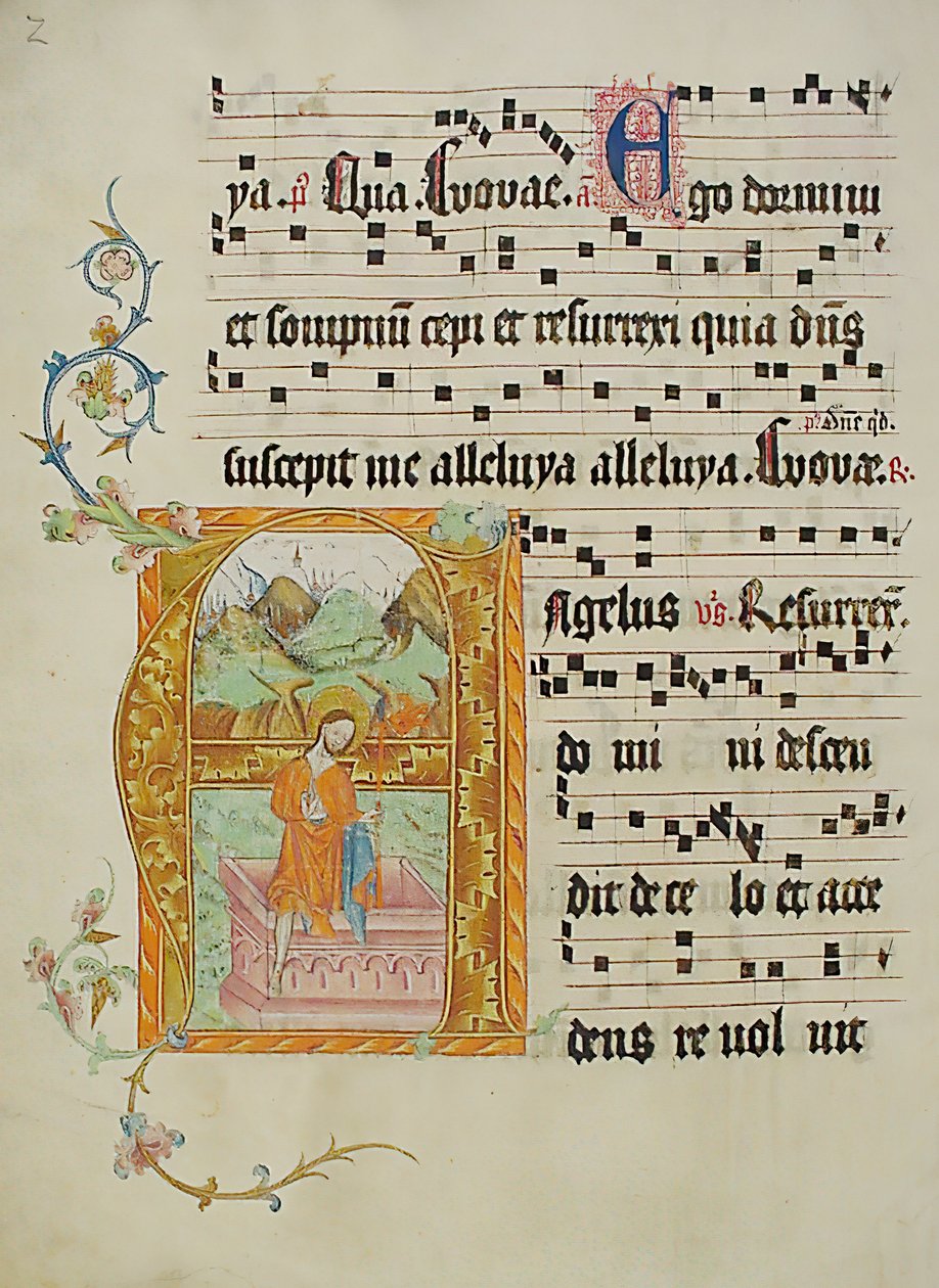 Folha Manuscrito com inicial A, de um Gradual, alemão, segundo quartel do século XV. de Unbekannt