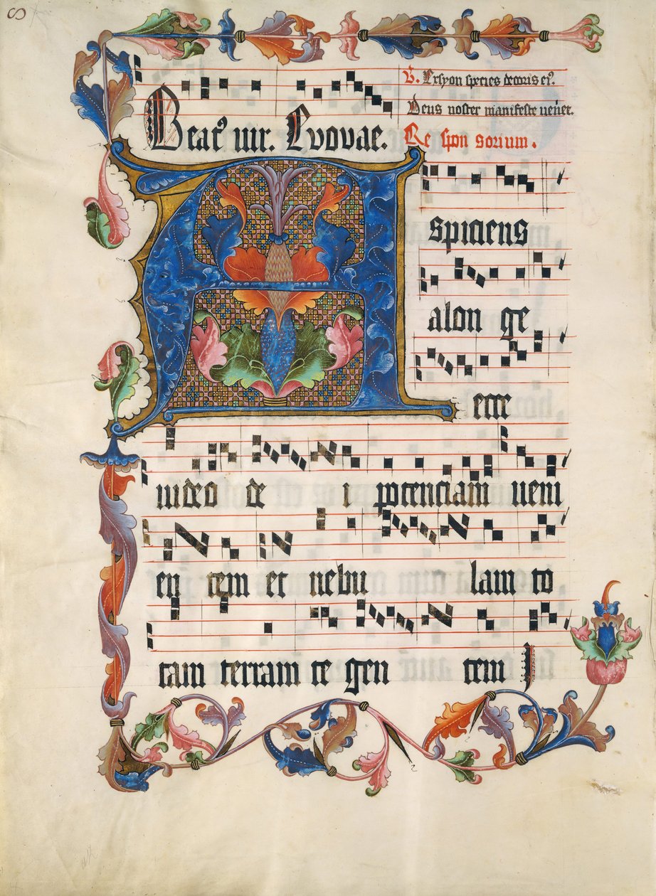Folha Manuscrito com inicial A, de um antifonário, alemão, ca. 1425-50. de Unbekannt