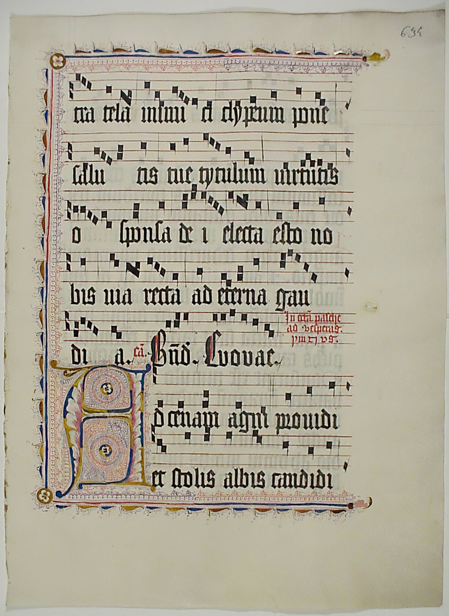 Folha Manuscrito com inicial A, de um antifonário, alemão, segundo quartel do século XV. de Unbekannt