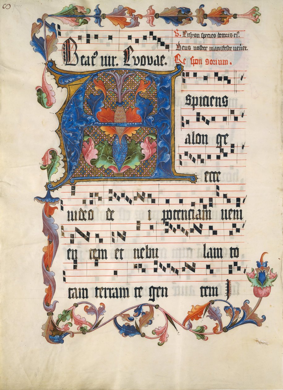 Folha do manuscrito com a inicial A, de um antifônico, ca. 1425-50. de Unbekannt