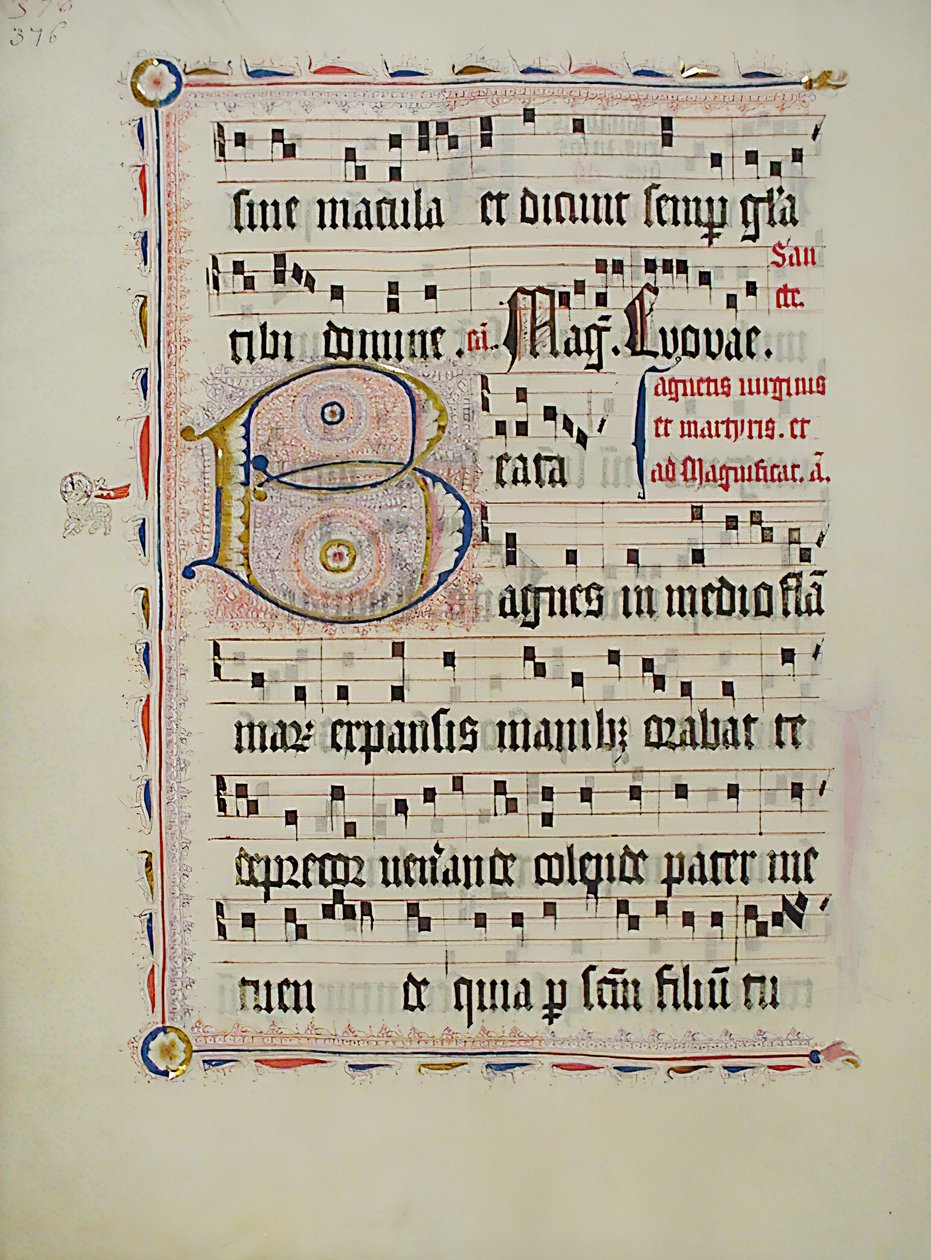 Folha Manuscrito com inicial B, de um antifonário, alemão, segundo quartel do século XV. de Unbekannt