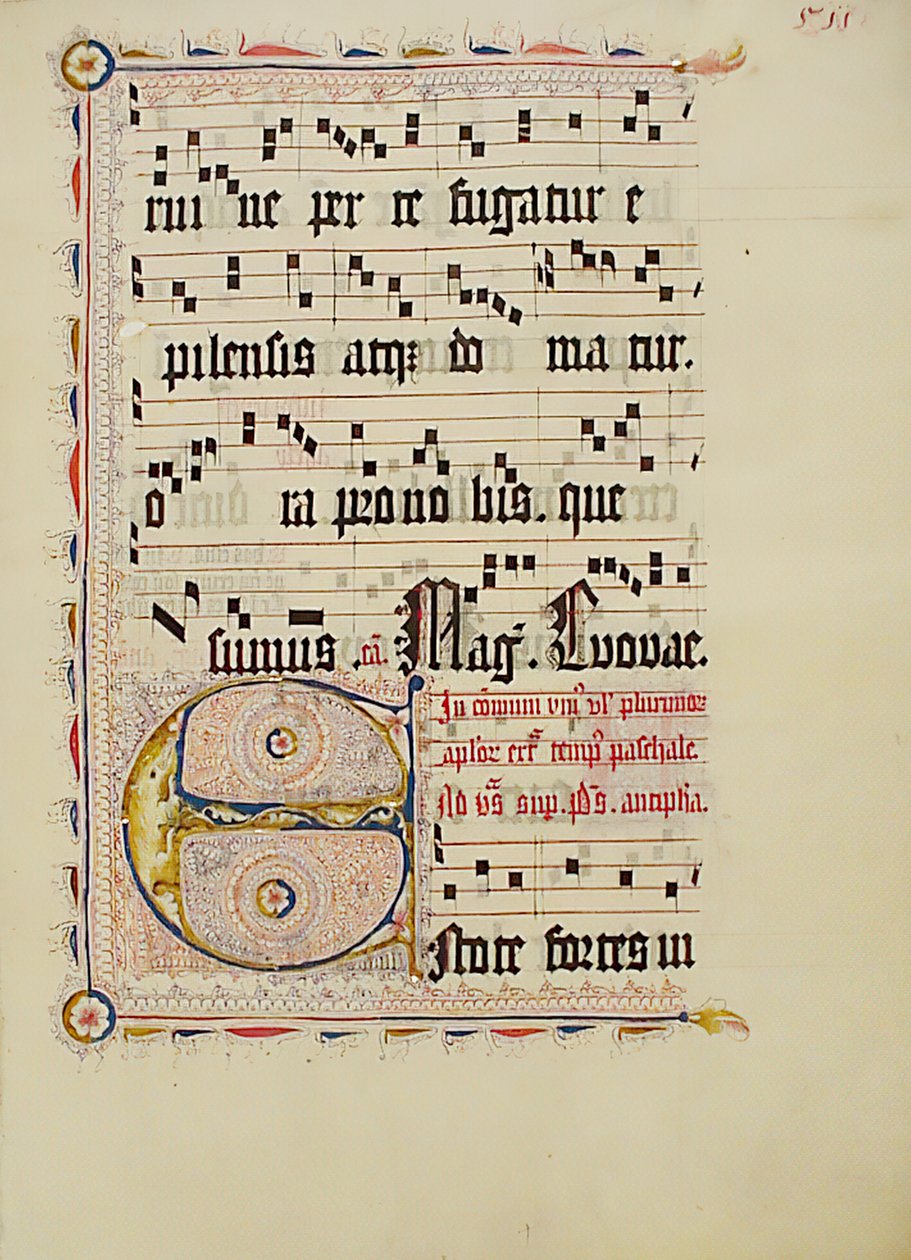 Folha Manuscrito com inicial E, de um antifonário, alemão, segundo quartel do século XV. de Unbekannt