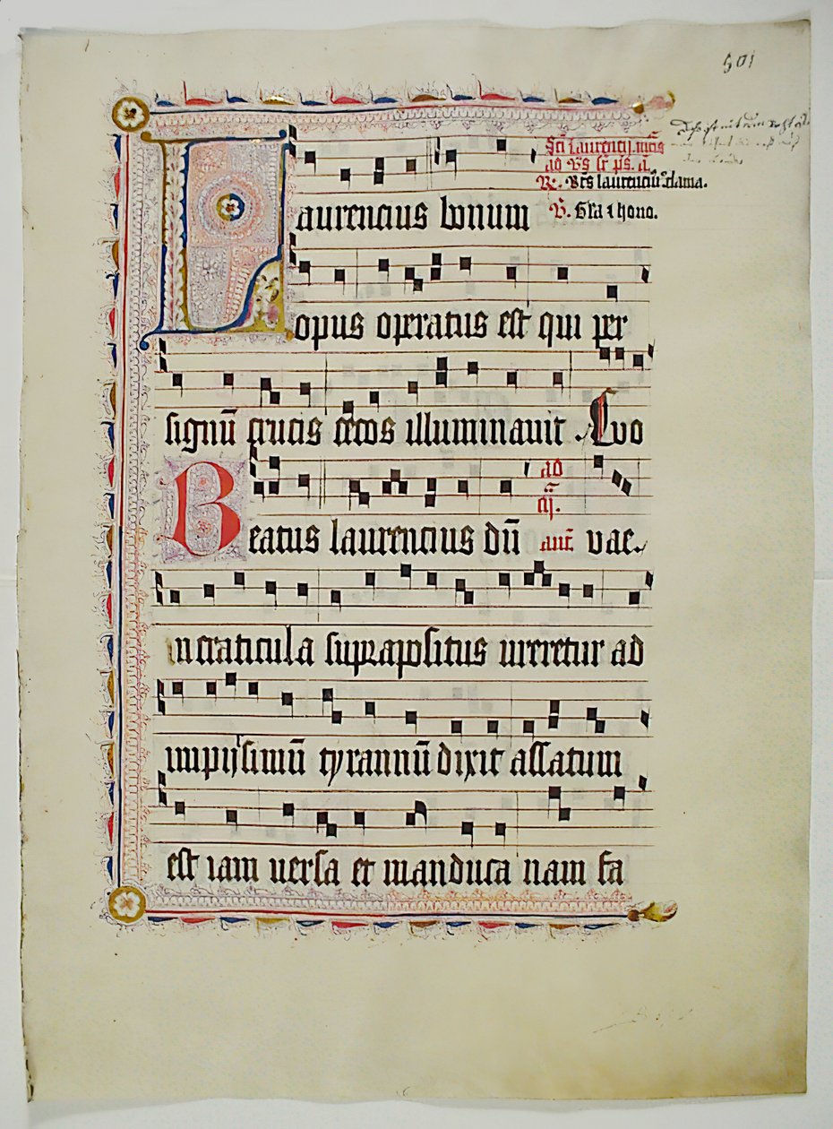 Folha Manuscrito com inicial L, de um antifonário, alemão, segundo quartel do século XV. de Unbekannt