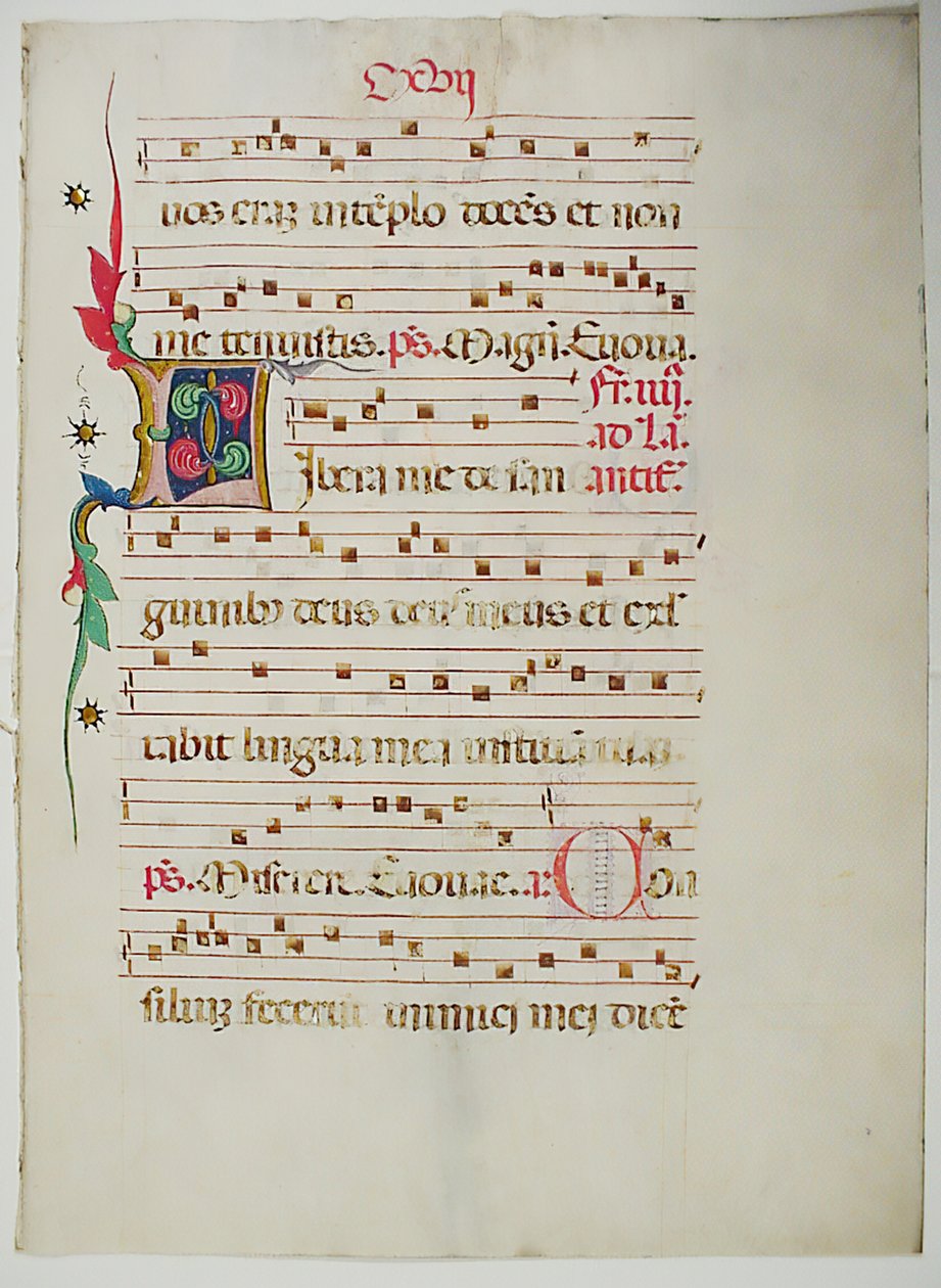 Folha Manuscrito com inicial L, de um antifonário, italiano, do século XV. de Unbekannt