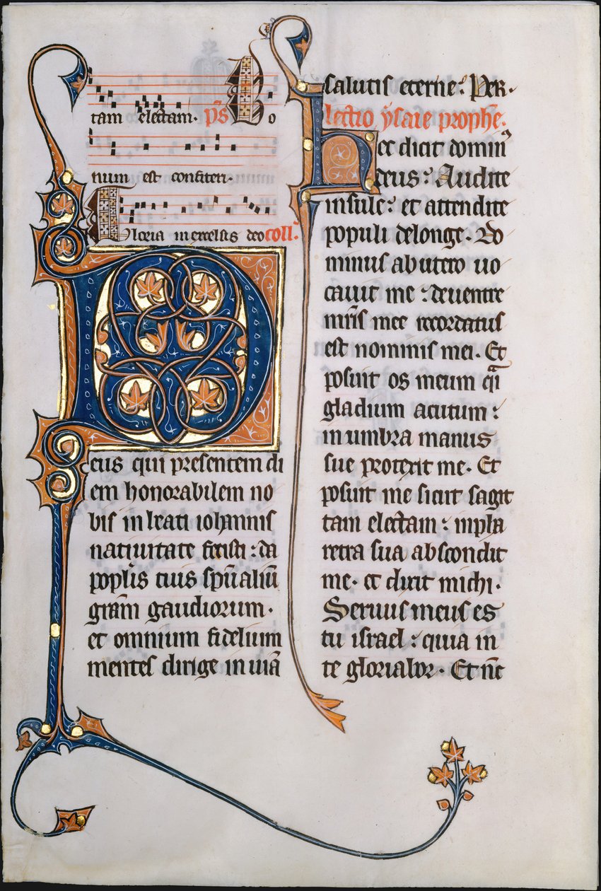 Folha Manuscrito com inicial M, de um Missal, francês, ca. 1290. de Unbekannt