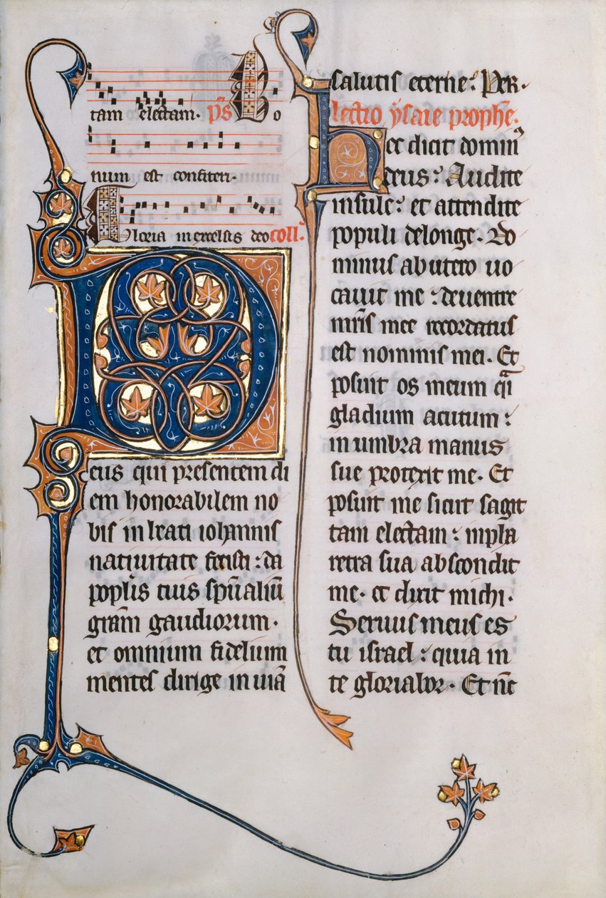 Folha do manuscrito com inicial M, de um Missal, ca. 1290 de Unbekannt