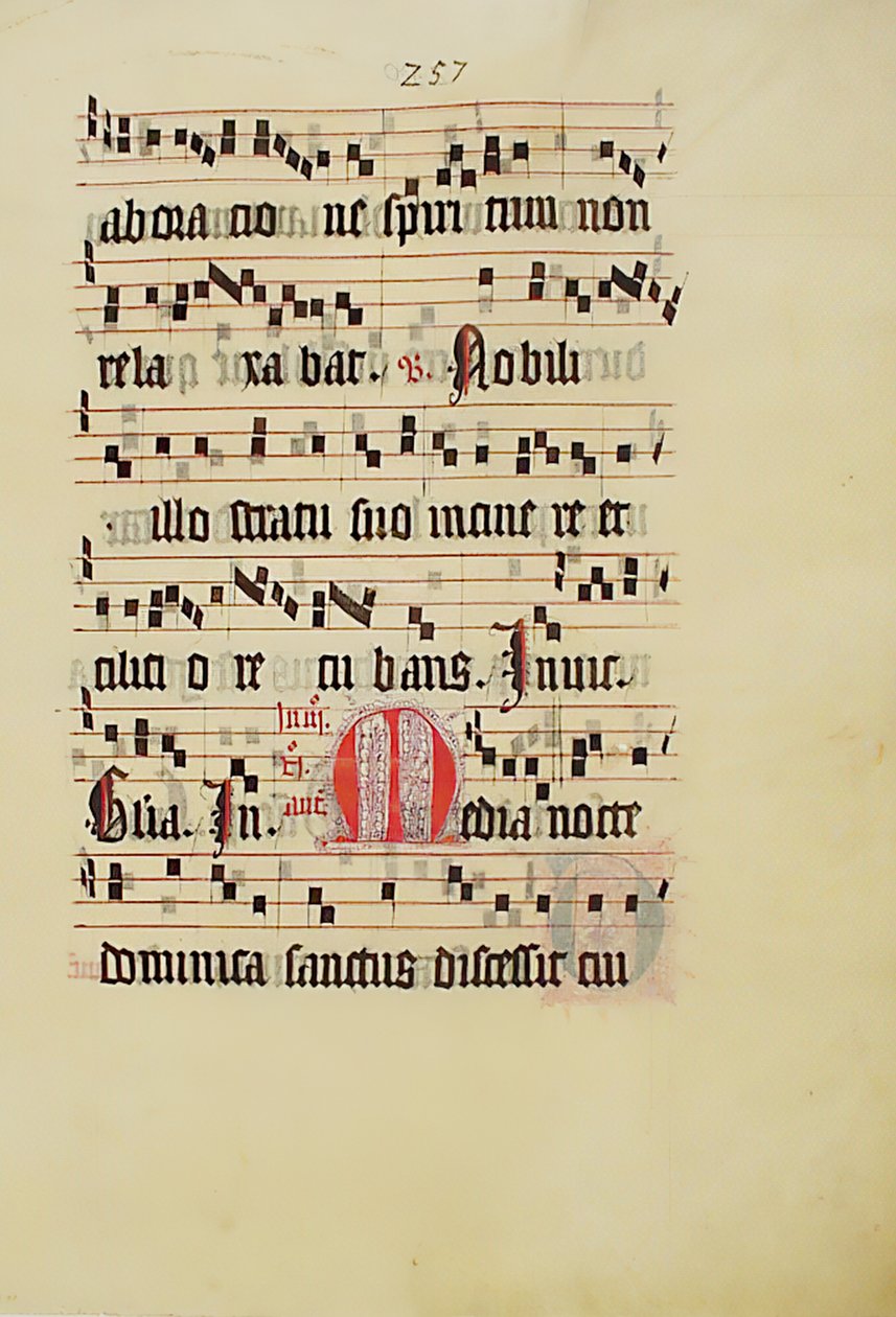 Folha Manuscrito com inicial M, de um antifonário, alemão, segundo quartel do século XV. de Unbekannt