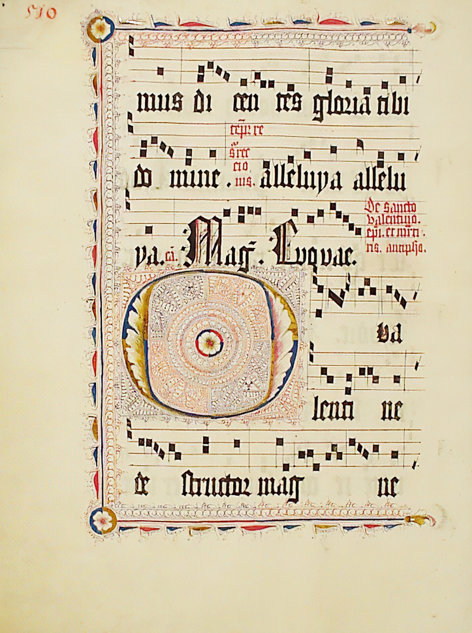 Folha Manuscrito com inicial O, de um antifonário, alemão, segundo quartel do século XV. de Unbekannt