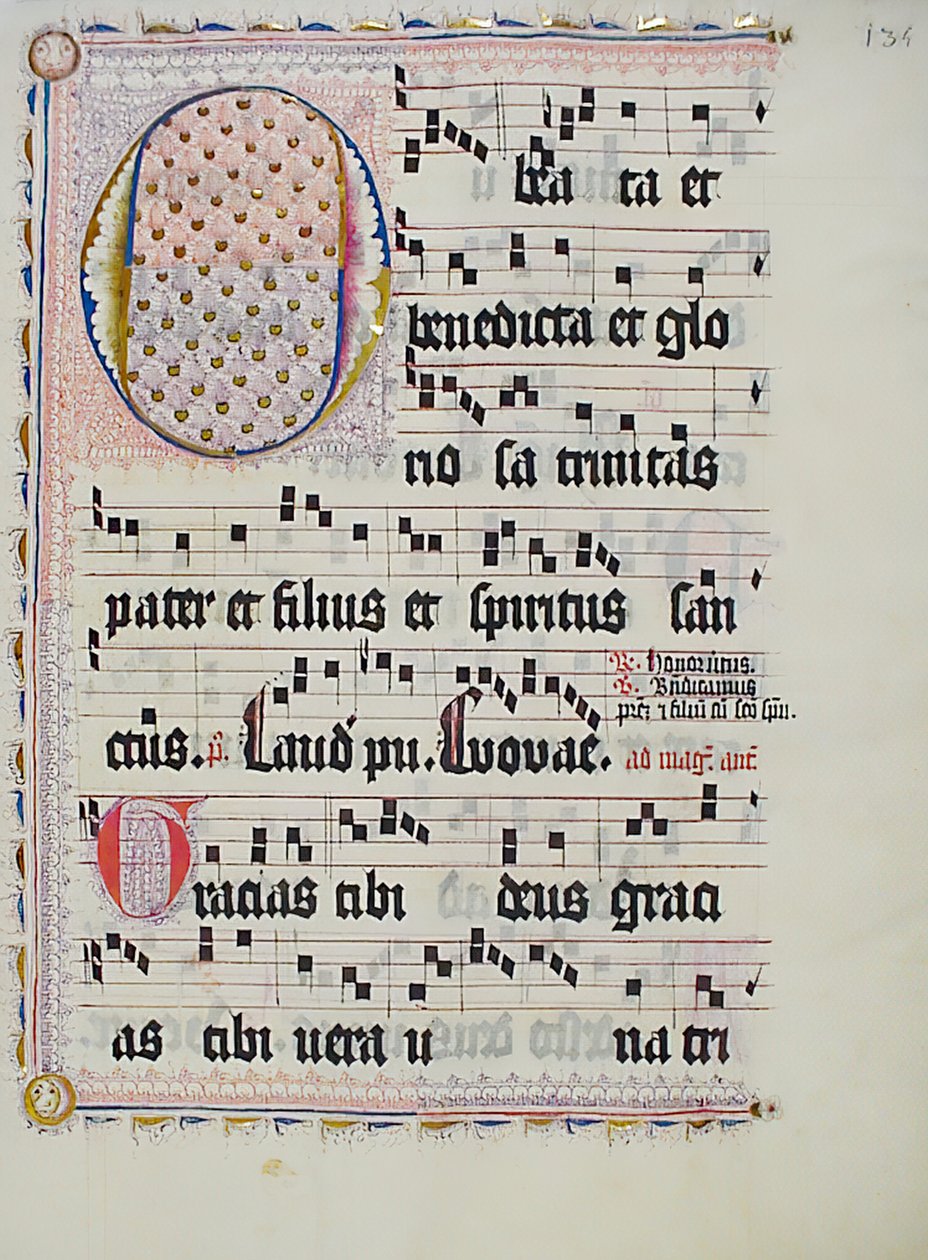 Folha Manuscrito com inicial O, de um antifonário, alemão, segundo quartel do século XV. de Unbekannt